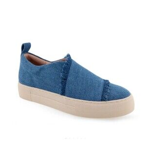 NEW Aerosoles Womens Size 11 Asymmetrical Denim Fringe Brighton Casual Sneakers